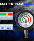 Exhaust back pressure tester kit with 2.5-inch dial gauge, 6 ft hose, carrying case; color-coded indicator; Amazon brand