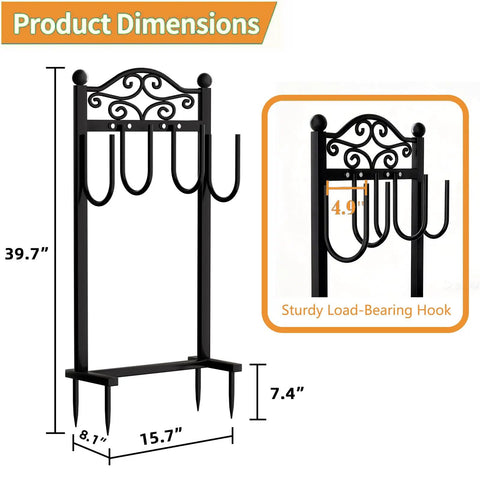 Heavy Duty Garden Hose Holder Stand For 100 Foot Hoses Freestanding Water Hose Rack dimensions with quad anchor base, black