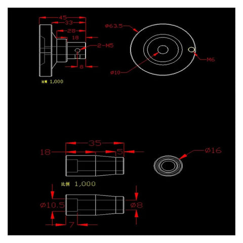 Technical drawing of Lathe Engraving Kit With Scale Handle And Sliding Table Metal Hand Wheel Inner Diameters 8mm 9mm And 10mm
