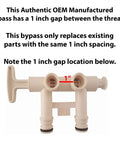Water Softener Bypass Valve With Threaded Adapters OEM Replacement Part showing 1 inch gap between threads