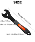 Ultra Slim Bicycle Cone Wrench Set For Tight Hub Cones And Axle Nuts, Spanner Kit with size specifications and rubber grip handle