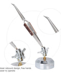 Ultimate Third Hand With Curved Tweezers For Jewelry Welding Electronics Repair Craft Projects 360 Degree Rotating Self Locking Precision Tool close-up of tweezers and base features