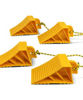 Two Pair Wheel Chocks with Rope and Easy Carry Handle for Travel Trailers Cars Campers Trucks and RVs Non Slip Bright Yellow Lightweight Wheel Chocks For Safe Parking