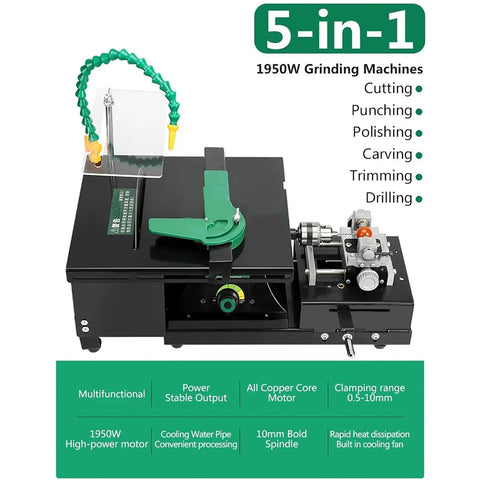 Pro Precision Mini Table Saw And Bench Lathe For Jewelry Making with 1950W motor, 5-in-1 multifunction tool for cutting and polishing.