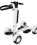 Solid Upgrade Foldable Electric Golf Cart With Plush Ride Seat And Heavy Duty Umbrella Bracket Beast Mode Dual Motor Effortless Glide All Day Juice Pack Premium White, showing front view with steering and footrests.