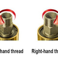 Heavy Duty Brass Rotary Union For Water Piping, 1 Inch Swivel Fitting With Left-Hand Thread, shown with left- and right-hand threads