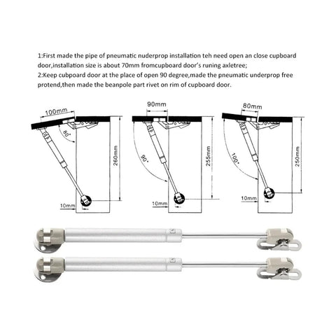 Diagram of 4 Pack Hydraulic Gas Spring Cabinet Door Supports For Kitchen Cabinets With 150N Lift And Smooth Open And Close