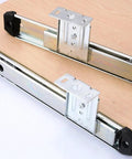 Heavy Duty Adjustable Underdesk Keyboard Slide Rail With Non Slip Skid Side Mount 35 Key Computer Drawer Track Quick Install view of metal tracks on wood