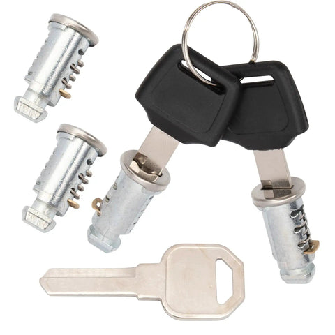 4 Pack Lock Cores Replacement For Thule Rack Core Key Cylinder with keys, showcasing metal lock cylinders and matching keys