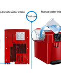 Slick Countertop Ice Cube Maker And Kitchen Water Dispenser With Three Liter Tank, showing dual water intake systems.