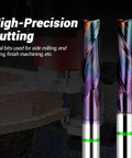 Side view of 1/4 Inch Shank Upcut Spiral CNC Router Bit With 2 Flutes, 1 Inch Cutting Depth, used in woodworking.