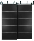 Planum 0020 Interior Barn Bypass Sliding Doors No Glass Solid Wood 56x96 Black Modern Style with Heavy Duty Hardware