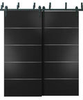 Planum 0020 Interior Barn Bypass Sliding Doors No Glass Solid Wood 84x96 Inches Black Modern Style Full Front View