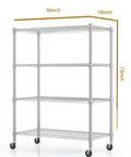 Heavy Duty 4 Tier Steel Wire Storage Rack On Wheels, Adjustable Metal Shelves, 1600 Lb Total Capacity, 72 Inch Tall Garage Kitchen Pantry Organizer, 18 Inch Deep By 36 Inch Wide, Silver, front view with dimensions