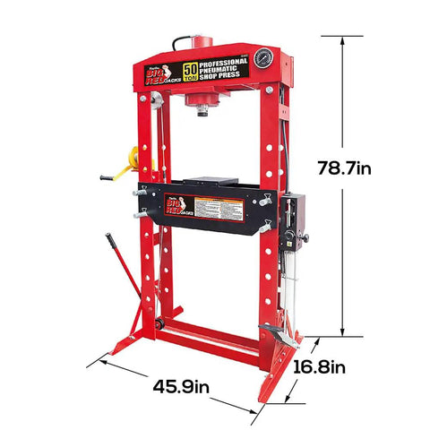 50 Ton H Frame Hydraulic Shop Press With Floor Plates For Garage And Workshop Heavy Duty Beast Steel Construction, red