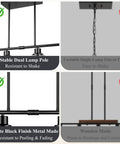 Stable dual lamp pole design of 32 Inch 4 Light Matte Black Bar Light With Rustic Farmhouse Charm For Kitchen Island And Dining Room Ceiling Hanging Lamp.