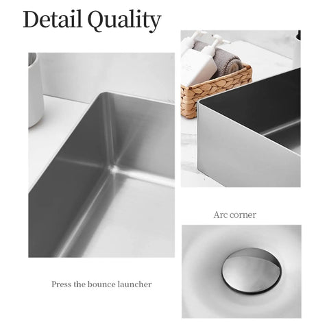 USZWBY Bathroom Vessel Sink Stainless Steel Countertop Sink Hotel Bathroom Vessel Sink Rectangular Countertop Sink Art Basin close-up of sink details