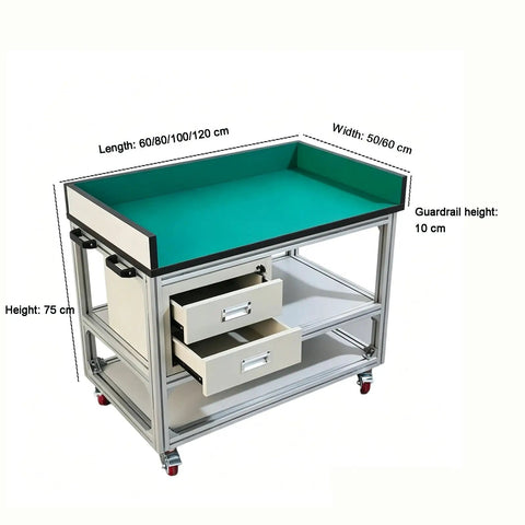 Heavy Hitter Anti Static Mobile Workbench Aluminum Utility Cart On Smooth Swivel Wheels Top Shelf Esd Pad Station dimensions and features.