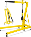 Two Ton Hydraulic Engine Hoist With 4400 Pound Capacity, Folding Shop Crane with telescopic boom and swivel casters.