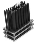 Beefy Pro Grade Transfer Punch Set for Machinists Heavy Duty Punch Base Kit with Durable Steel, shown in vertical holder