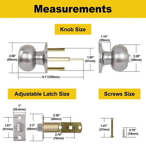 Keyed Entry Door Knob Set In Solid Stainless Steel With Round Ball Handle For Exterior And Interior Doors Built Tough For Everyday Home Use With An Adjustable Latch For Standard Backsets Fits Doors Up To One And Three Quarters Inch Thick One Pack