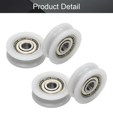 Nylon U Shape Groove Pulley Wheel Set 4x18x6mm Guide Bearing Ball Wheel For DIY Projects, Mechanical Gear, Doors And Windows, White, Low Noise, Smooth Glide, 4 Pieces, white nylon pulley wheels with ball bearings