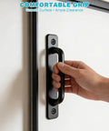 Hand pulling on Matte Black Barn Door Handle from 2 Pack Heavy Duty Aluminum Alloy Pull Handles with 5 Inch Hole Center, easy to install.