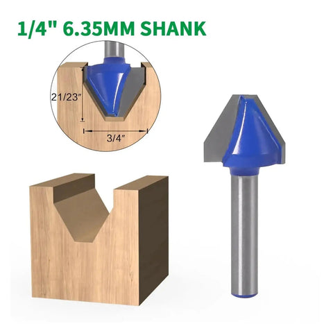 Premium 60 Degree Wood Carving Router Bit With Tough Tungsten Cobalt Alloy Shank and Razor Sharp Edges for precision cutting.