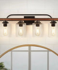 Farmhouse 4 Light Vanity Fixtures With Seeded Glass Shades, Industrial Wall Sconces for bathroom over mirror use