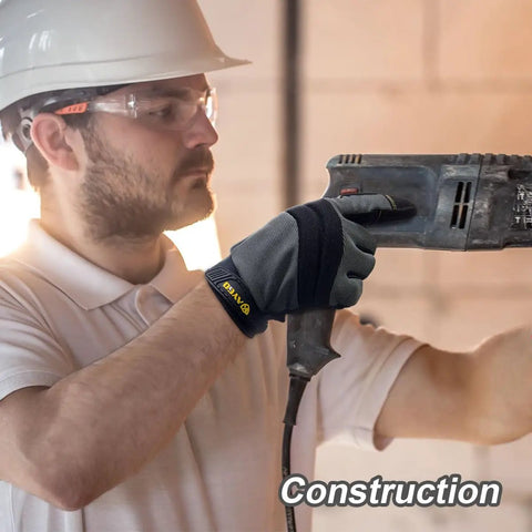 Man wearing Mens Work Gloves KG125M Mechanic Utility All Purpose With Heavy Duty Build Ultra Grip Padded Palm And Fingers working