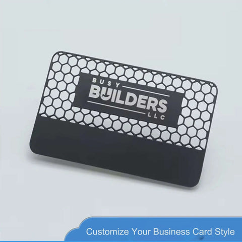 Thick 0.42mm Aluminum Business Card Blanks For Laser Engraving with busy builders design, matte black metal card, customizable style
