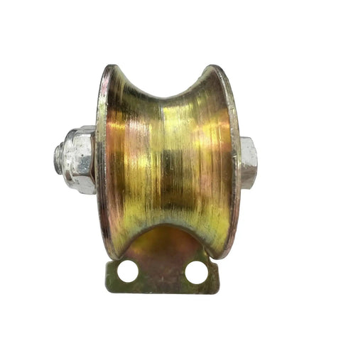 Heavy Duty U Groove Gate Casters 2 Inch Steel Gate Wheels Bearing 660 Lbs Per Wheel showing front view of a gold-colored steel wheel.