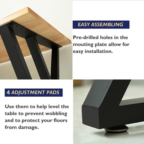 36 Inch Counter Height Table Legs By Metal Bar Steel For Kitchen And Outdoor Use Rust Resistant Powder Coated Finish shown with pre-drilled holes and foot pads.