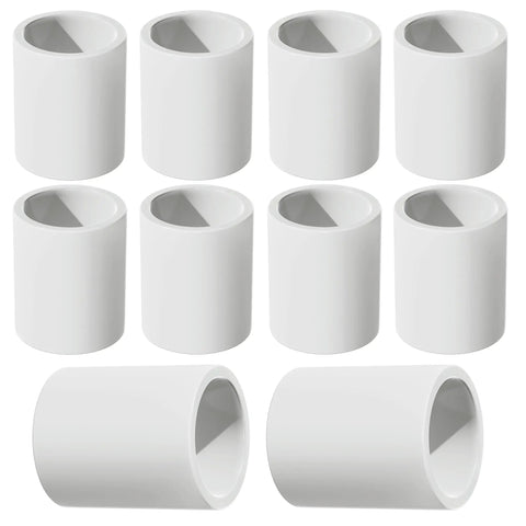 1-1/4 Inch PVC Two Way Socket To Socket Coupling Adapters, 10 Pack, Schedule 40 Furniture Grade Slip Connectors, white, DIY use
