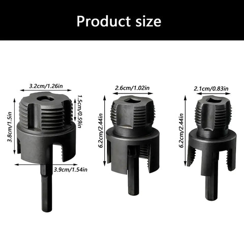 Heavy Duty Pipe Threading Tool Set With Carbon Steel Construction sizes displayed: four, six, and one inch dies for plumbing tasks.