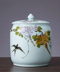 Big Capacity Chinese Ceramic Rice Jar With Airtight Lid Dispenser, floral design, holds grains, perfect for kitchen pantry.
