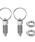 Two Pack Built Tough Stainless Steel Spring Plungers With Pull Ring M8X1.25 Thread, including nuts for secure clamping.