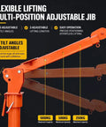 Heavy Duty Truck Mounted Bed Crane Built Damn Tough With Rock Solid Steel Frame showing adjustable jib arm tilting at 3 angles.