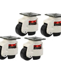 Shop Ready Heavy Duty Swivel Casters Pack Of Four Adjustable Leveling Plates High Grade Nylon Rolling Wheels Bolt On Mobile Base Rig Built Tough To Roll Slick Over Rough Surfaces Everyday, showing four adjustable swivel casters.