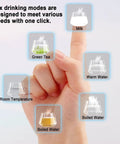 Hand pressing touchscreen of Wall Mounted Instant Hot Water Dispenser With Led Touchscreen And Child Lock, showing six drink modes.