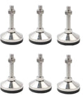 Rock Solid Heavy Duty Lathe Feet With Anti Skid Base Fixed Adjustable Legs And Articulated Leveling Feet For Secure Ground Contact And Easy Multi Directional Height Tuning In Daily Use displayed in a set of six with metallic finish and threaded adjustments.