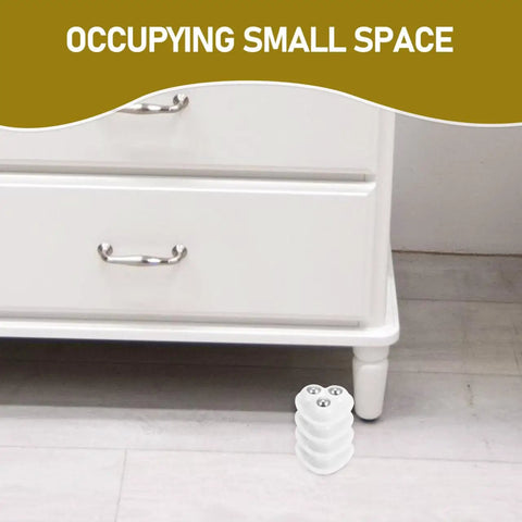 Heavy Duty Peel And Stick Caster Wheels Featuring Stainless Steel Rollers under a furniture leg for easy mobility in small spaces.
