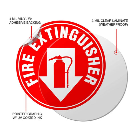 Set Of 5 Fire Extinguisher Signs 4 Point 5 Inch Circle Waterproof Laminated Vinyl Stickers Stick On 4 Mil Durable Scratch And Fade Resistant Fire Safety Labels For Building And Office