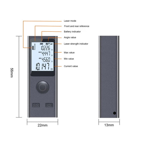 Compact Laser Distance Meter With Pythagorean Mode, 131 Ft Range, USB Charging, LCD Backlight, Area And Volume Measurement, Real Time Angle Display, Single And Continuous Readouts, Handy Tool For DIYers And Builders, 56mm x 22mm