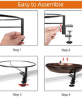 Deck Mounted Metal Bird Bath With Adjustable Steel Clamp For Railings And Balconies No Fuss Lightweight Detachable Bowl Weatherproof Rust Resistant Stand installation steps