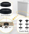 Heavy Duty Toilet Tank To Bowl Gasket Kit 2 Pack 2.75 Inch Bolts With Stainless Steel Nuts Washers Rubber Washers And Gasket Seals Fits Most 2 Inch And 3 Inch Flush Valve Openings For Leak Proof No Fuss Replacement, bowl gaskets and tank bolts shown