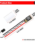 Dimensions of 45A Brushless ESC shown with wires and connectors, part of Set Of Four 45A Brushless ESCs For 2S To 6S LiPo With BLHeliS DShot 150 300 600 RGB LED Damped Light Ultra Compact 13 By 28.5 Mm And 6.6 G Each Built For FPV Quadcopter Fans.