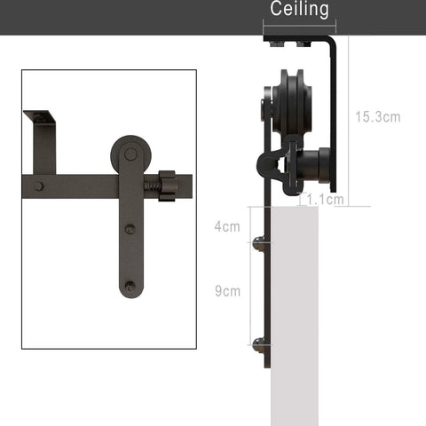 7ft Ceiling Mount Sliding Barn Door Hardware Kit For 42 Inch Wide Wooden Door, I Shape Hangers, Heavy Duty Steel Construction