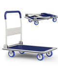Foldable Push Cart Dolly With 330 Lbs Capacity, heavy duty hand truck with collapsible handle and swivel wheels, blue platform