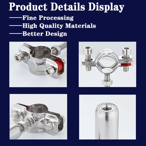 2-inch stainless steel wall or ceiling mount pipe clamp; adjustable bracket with screws and expansion tube (2-pack)